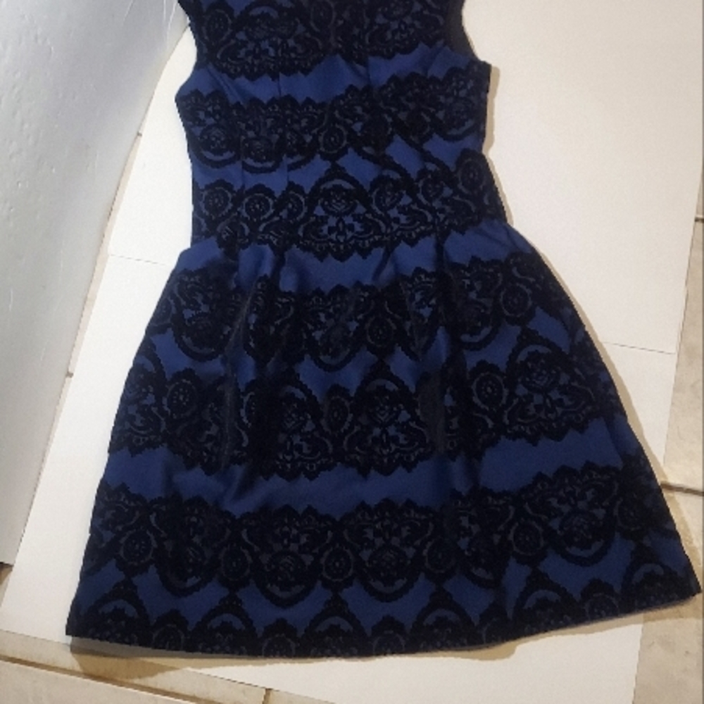 Elegant Blue and Black Lace Dress